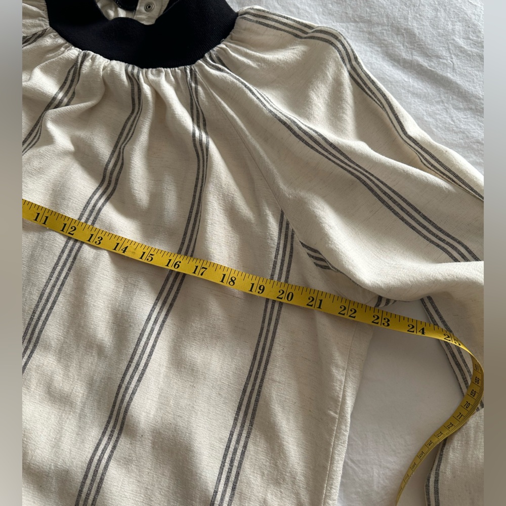 Zara Black and Cream Striped Blouse, size large - Picture 8 of 9